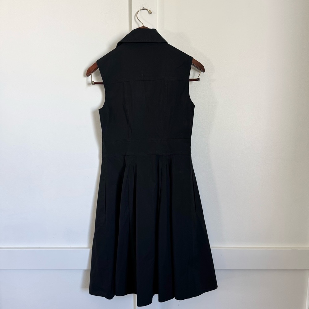 Ann Taylor Button-Down Fit & Flare Black Shirtdress Collar Pleated Sleeveless 2 - Picture 7 of 10